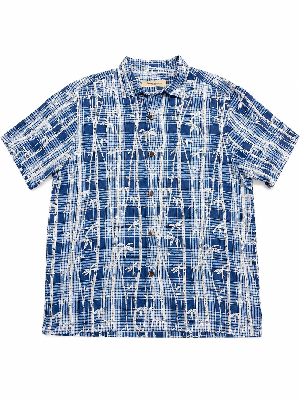 Tommy Bahama 100% Silk Blue Bamboo Camp Shirt Men’s Large Hawaiian Tropical